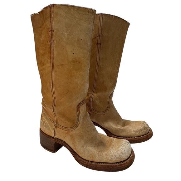 Vintage 60's 70's Frye Light Brown Leather Banana Campus Boots SZ 9 - Picture 1 of 8